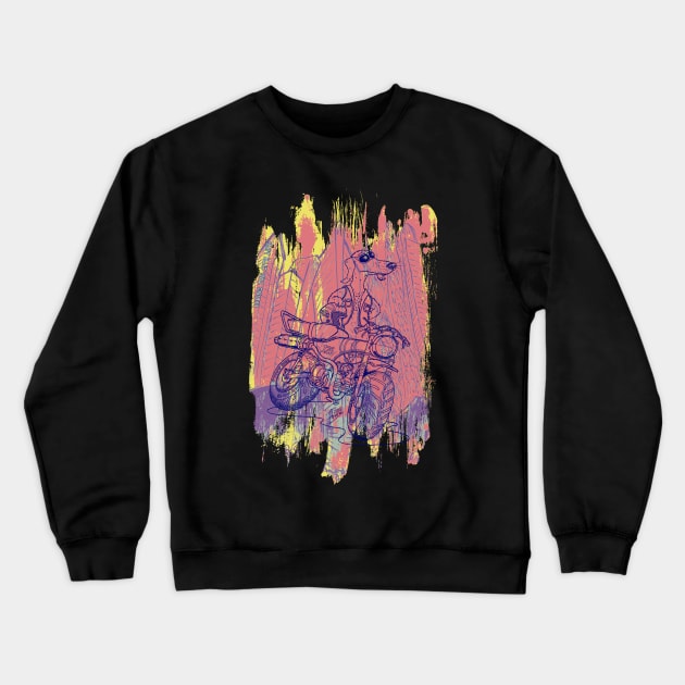 Daxhund and his motorcycle and background for dark shirts. Crewneck Sweatshirt by Andres7B9